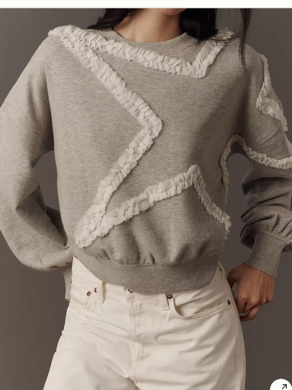 Maeve Gray Sweatshirt with White Ruffle Star Detail